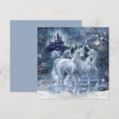 冬のファンタジーユニコーン雪のフラットカード (正面/裏面)