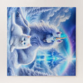 冬のファンタジー（美しいユニコーンと子猫） ジグソーパズル (横)