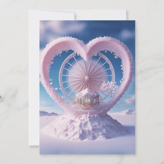 冬のファンタジー: Snowy Miracle 結婚ハート 招待状 (正面)