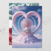 冬のファンタジー: Snowy Miracle 結婚ハート 招待状 (正面/裏面)