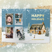 冬のファームハウス雪の水の色4写真 箔シーズンカード