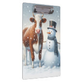 冬のフィールドでかわいい牛と雪だるま クリップボード (右)