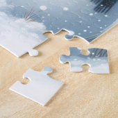 冬のフィールドでかわいい牛と雪だるま ジグソーパズル (側面)