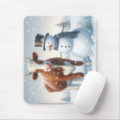 冬のフィールドでかわいい牛と雪だるま マウスパッド (マウス)