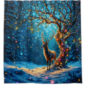 冬のフェスティバルかわいい鹿クリスマスフォレスト シャワーカーテン (正面)