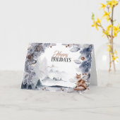 冬のフェスティバル雪レッドフォックスの風景クリスマス カード (黄色い花)