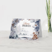 冬のフェスティバル雪レッドフォックスの風景クリスマス カード (正面)