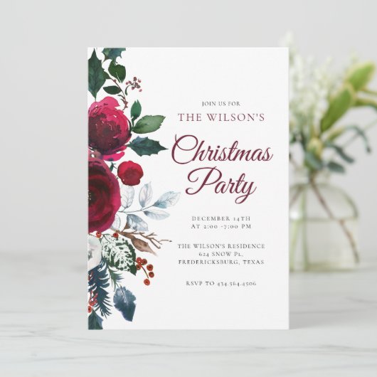 冬のフェスティブな花のクリスマス招待状 招待状 (スタンド正面)