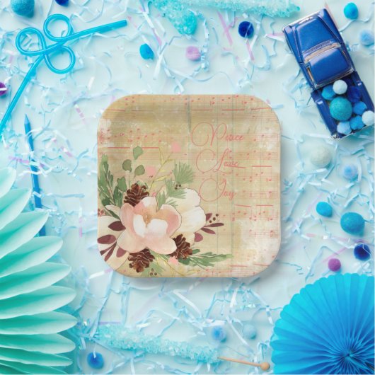 冬のフェミニン花束の赤面ピンクのクリスマス ペーパープレート