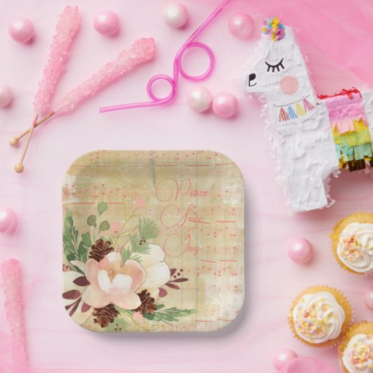 冬のフェミニン花束の赤面ピンクのクリスマス ペーパープレート (パーティー)