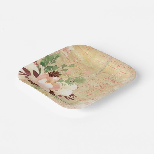 冬のフェミニン花束の赤面ピンクのクリスマス ペーパープレート (傾斜あり)