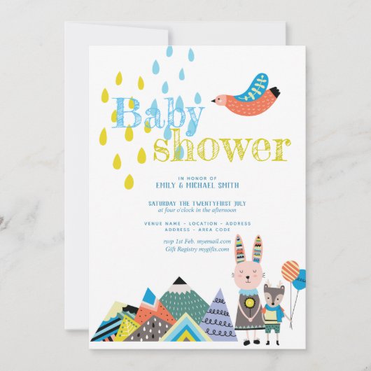 冬のフォークアートベイビーシャワー招待状スカンジナビア 招待状 (正面)