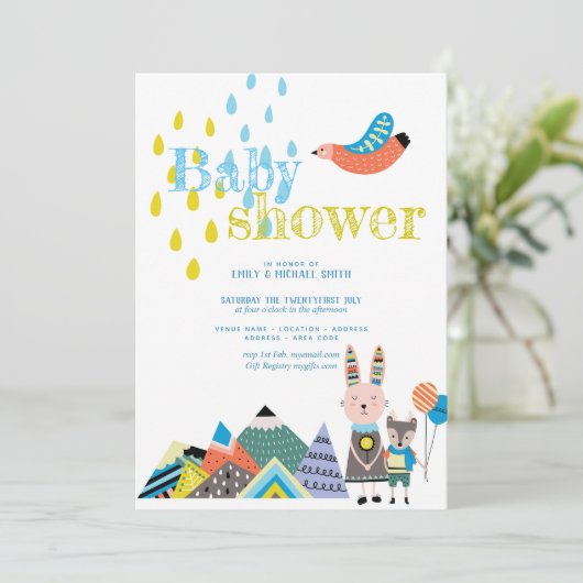 冬のフォークアートベイビーシャワー招待状スカンジナビア 招待状 (スタンド正面)