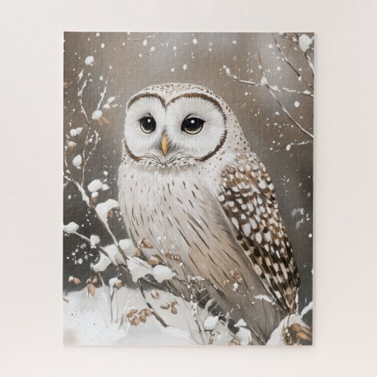 冬のフクロウと雪景色 ジグソーパズル (縦)