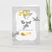 冬のフクロウのクリスマスベビーが写真を期待 案内状 (正面)