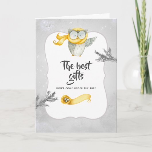 冬のフクロウのクリスマスベビーが写真を期待 案内状 (正面)