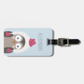 冬のフクロウのパーソナライズなバッグのラベル|の空 ラゲッジタグ (正面横)