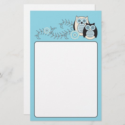 冬のフクロウの文房具 便箋 (正面/裏面)