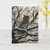冬のフクロウ カード (黄色い花)