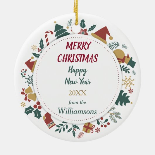 冬のフランスのセーターのクリスマスでブルドッグパピー セラミックオーナメント (裏面)