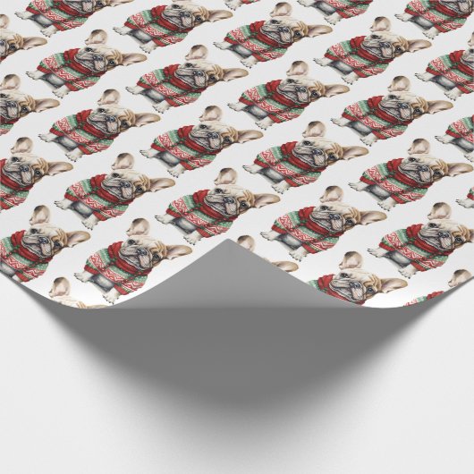 冬のフランスのセーター付きクリスマスブルドッグ ラッピングペーパー (角)