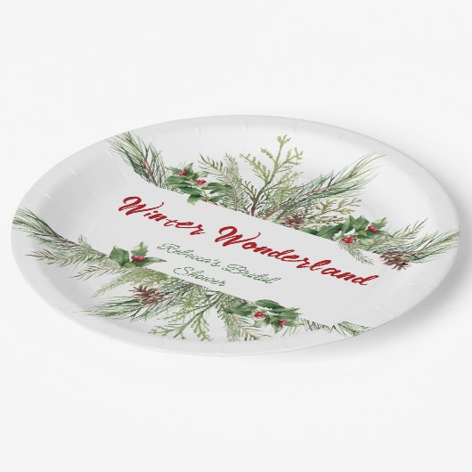 冬のフレーム 冬のリース ブライダルシャワーのお礼 ペーパープレート (アングル)