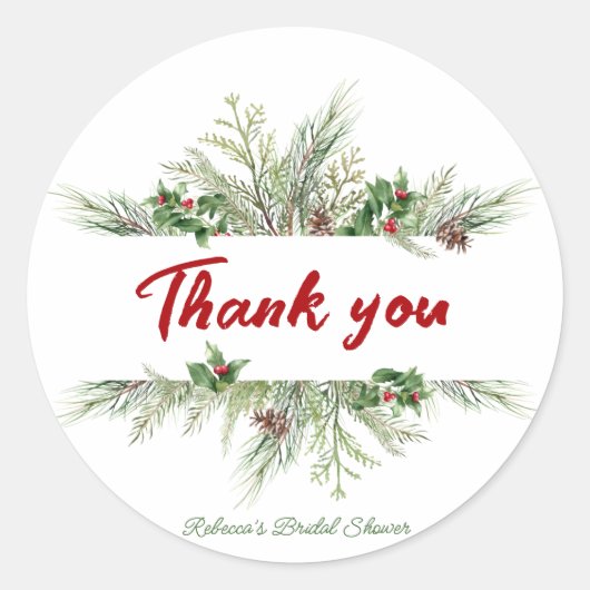 冬のフレーム 冬のリース ブライダルシャワー ありがとう ラウンドシール (正面)