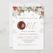 冬のフローラああ何おもしろいガール1st誕生日パーティー 招待状 (正面)