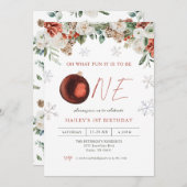 冬のフローラああ何おもしろいガール1st誕生日パーティー 招待状 (正面/裏面)