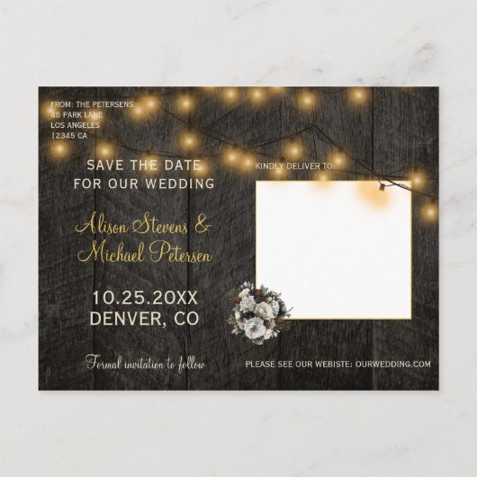 冬のフローラと納屋の木は日付結婚を保存 案内ポストカード (裏面)