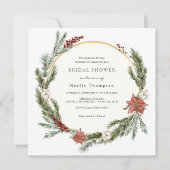 冬のフローラと緑のブライダルシャワー 招待状 (正面)