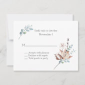 冬のフローラと葉の水の色の結婚式RSVP 招待状 (正面)