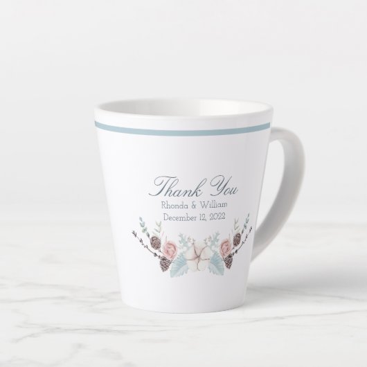 冬のフローラと葉の結婚水色 カフェラテマグ (右アングル)