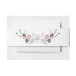 冬のフローラと葉の結婚水色 招待状ベリーバンド