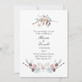 冬のフローラと葉の結婚水色 招待状 (正面)