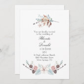 冬のフローラと葉の結婚水色 招待状 (正面/裏面)