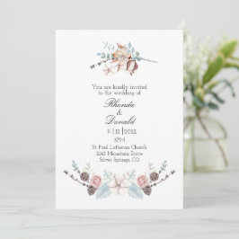 冬のフローラと葉の結婚水色 招待状