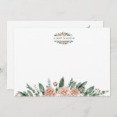 冬のフローラのエレガント緑のモノグラムノートカード ノートカード (正面/裏面)