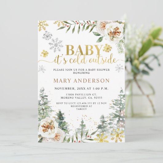 冬のフローラの森,ベビーシャワーの外は寒い 招待状 (スタンド正面)