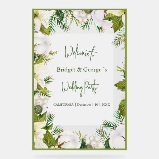 冬のフローラの緑が霜で覆結婚われた歓迎 アクリルサイン (正面)