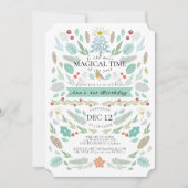 冬のフローラの葉クリスマタス1歳の誕生日 招待状 (正面)