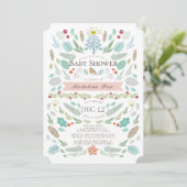 冬のフローラの葉ホリデーピンクベビーシャワー 招待状 (スタンド正面)