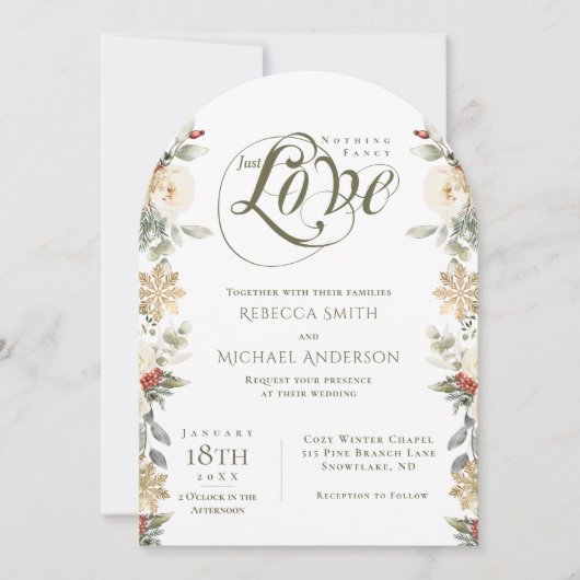 冬のフローラはファンシーArch Nothing Just 結婚 Love 招待状 (正面)