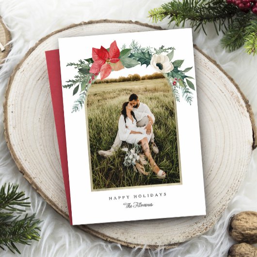 冬のフローラアーチハッピーホリデーズフォト シーズンカード