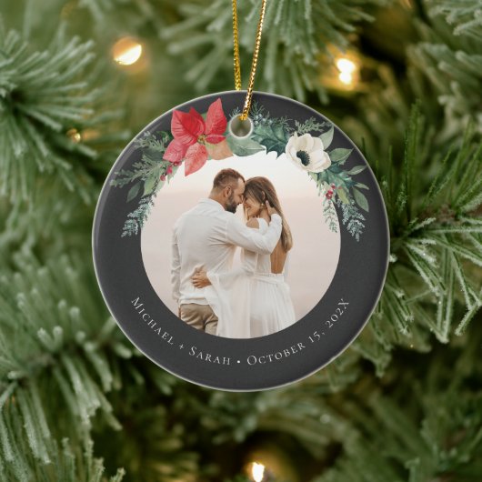冬のフローラアーチメリークリスマスフォト セラミックオーナメント (ツリー)