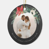 冬のフローラアーチメリークリスマスフォト セラミックオーナメント (左)