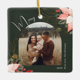 冬のフローラアーチメリークリスマスホリデー セラミックオーナメント