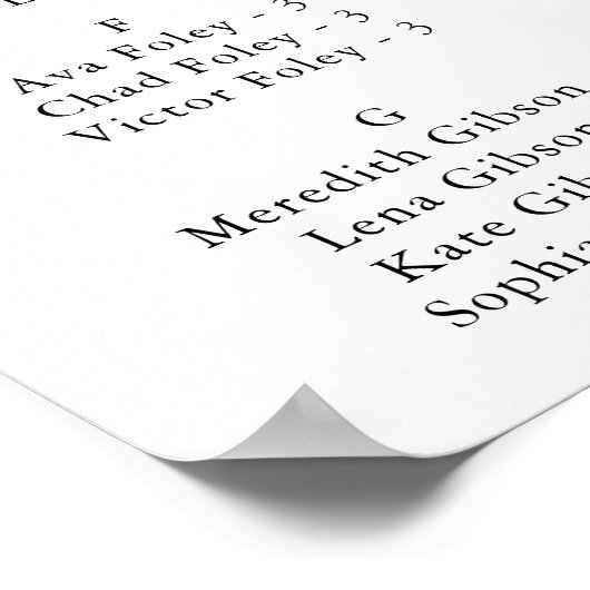 冬のフローラエレガントアルファベットの座席表 ポスター (角)