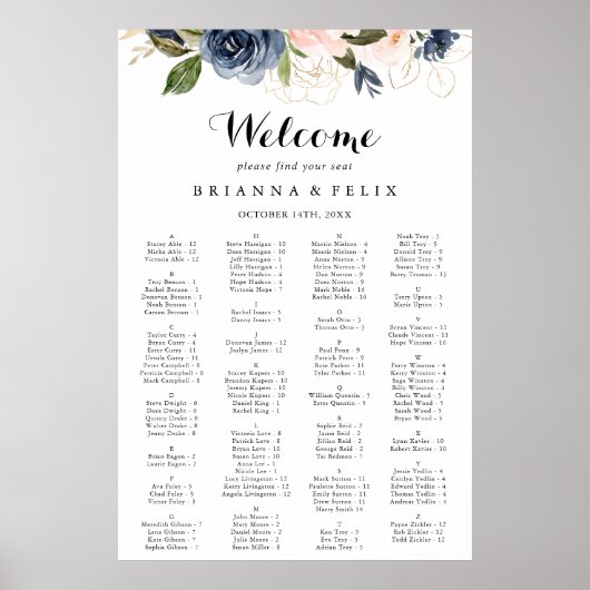 冬のフローラエレガントアルファベットの座席表 ポスター (正面)