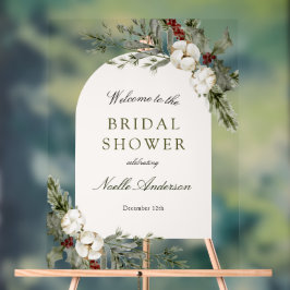 冬のフローラエレガントアーチブライダルシャワーへようこそ アクリルサイン